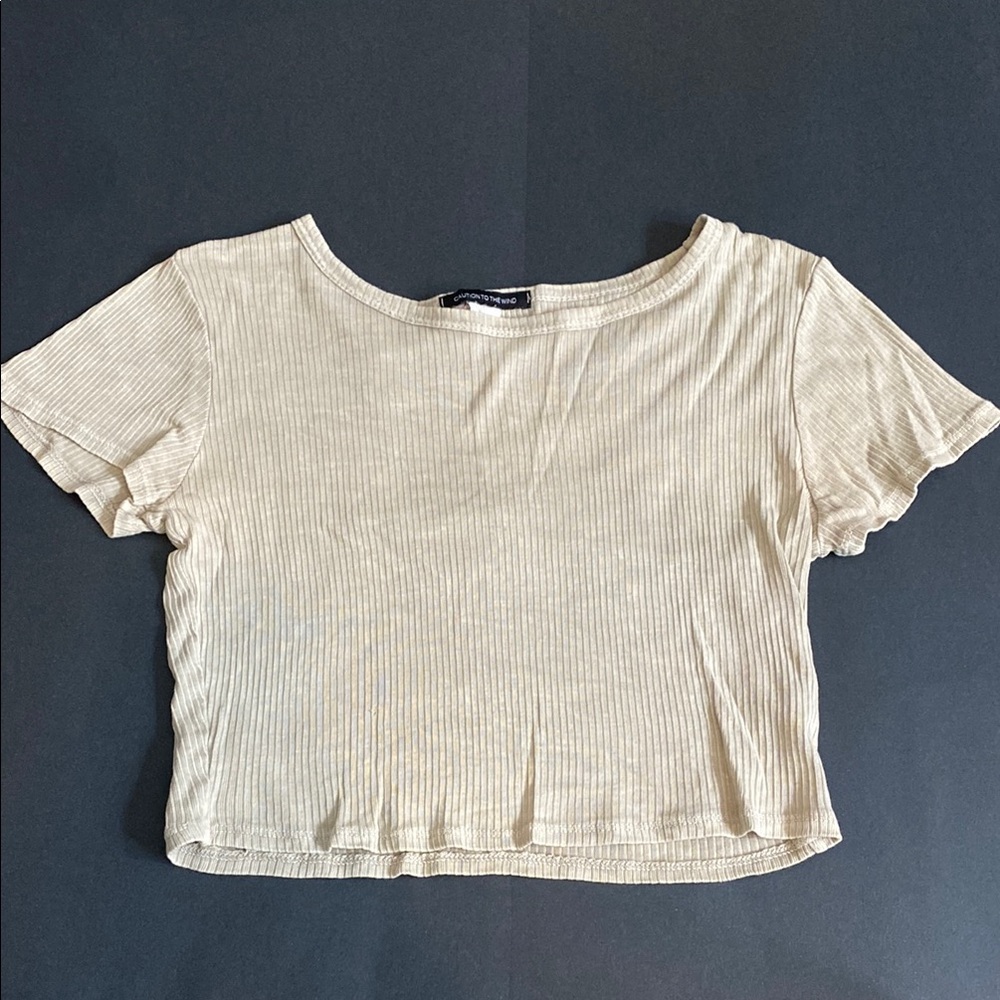 Caution To The Wind Cream Fitted Crop T-Shirt